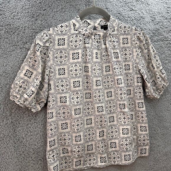 Ann Taylor XS Short Sleeve Shirt Mock Neck Black White Lined Timeless - Picture 3 of 9